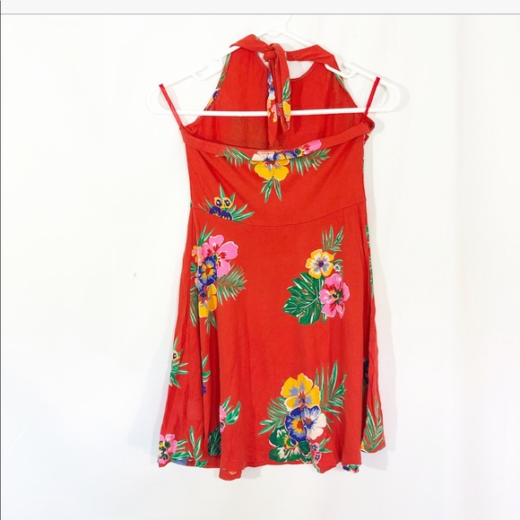 RED OLD NAVY TROPICAL HALTER DRESS - Picture 4 of 4